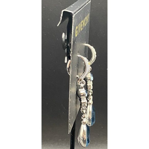 NWT Givenchy Silver Tone Blue Teardrop Crystal Dangle/Drop Earrings 2" MSRP $48 - Picture 4 of 8